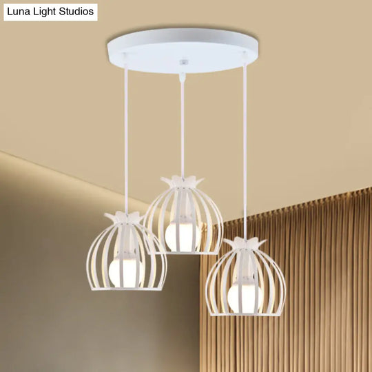 1 Industrial Loft Dome Cage Pendant Light In Black/White For Living Room