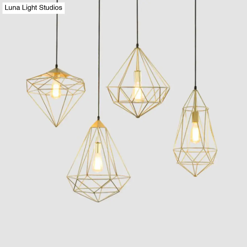 Iron Wire Cage Pendant Lamp - Loft Style 1-Head Suspension Light Fixture For Dining Room