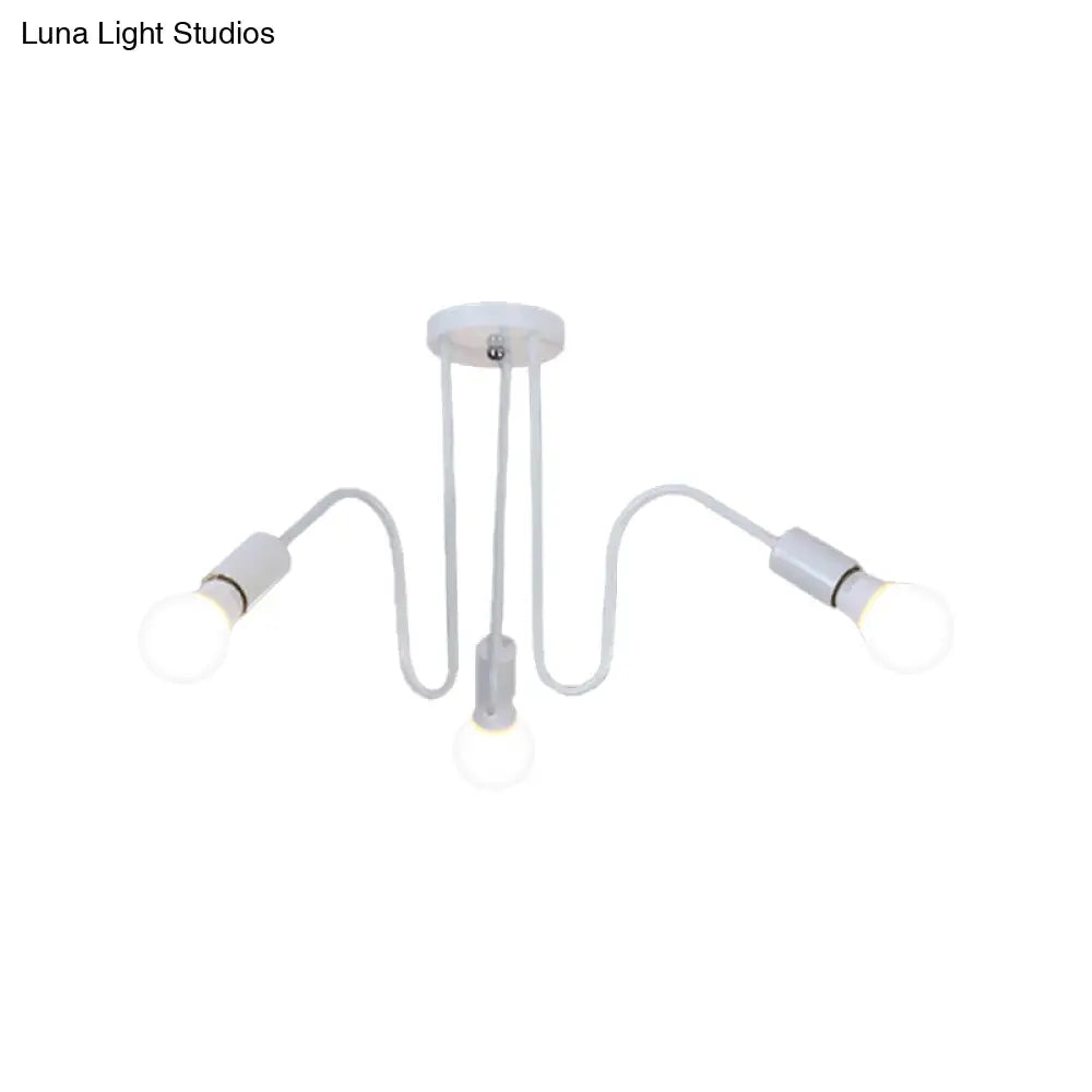 Loft Style Semi-Flush Mount Light: Exposed Metal 3/5 Heads Black/White Finish