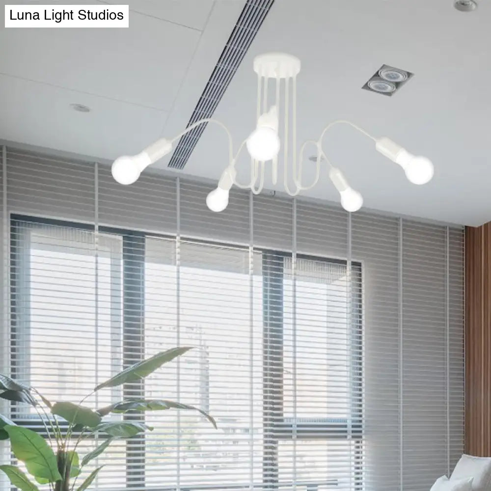 Loft Style Semi-Flush Mount Light: Exposed Metal 3/5 Heads Black/White Finish