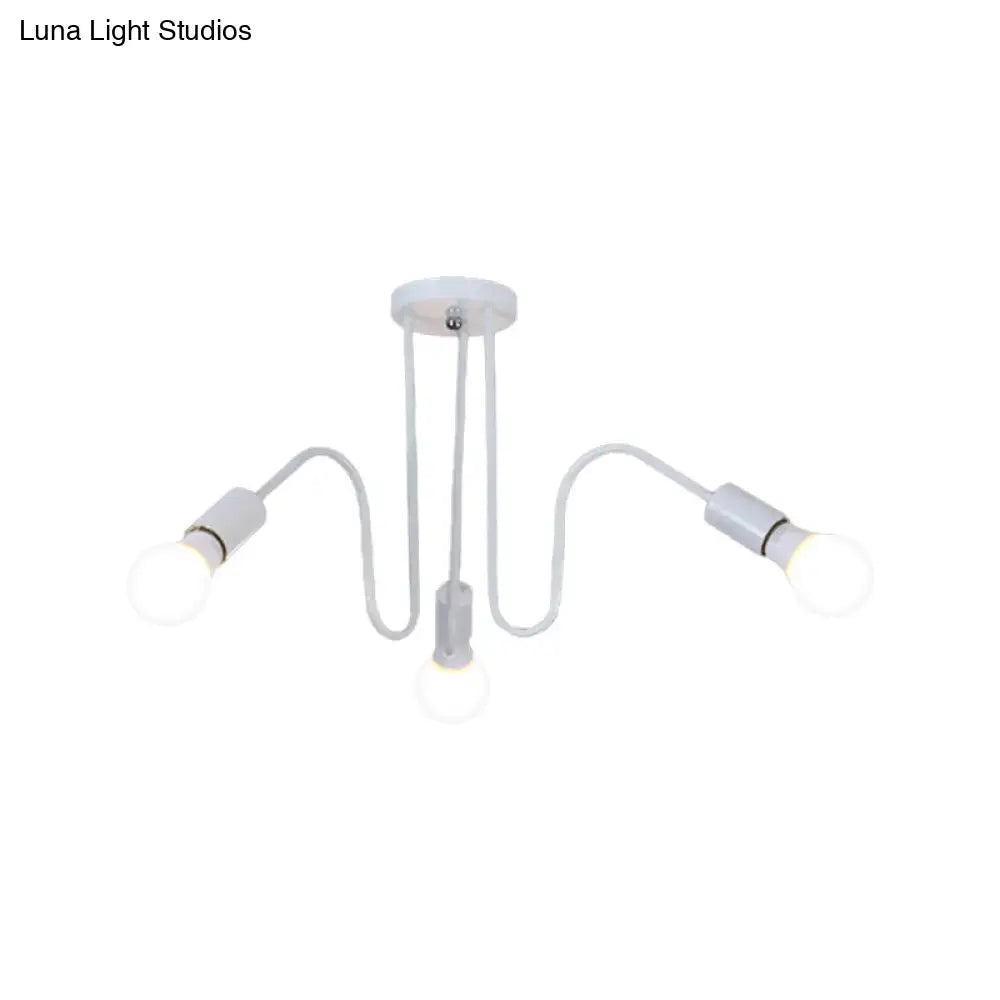 Loft Style Semi-Flush Mount Light: Exposed Metal 3/5 Heads Black/White Finish