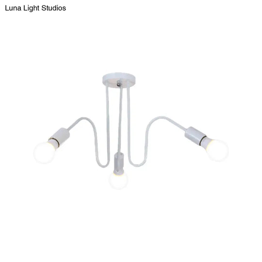 Loft Style Semi-Flush Mount Light: Exposed Metal 3/5 Heads Black/White Finish