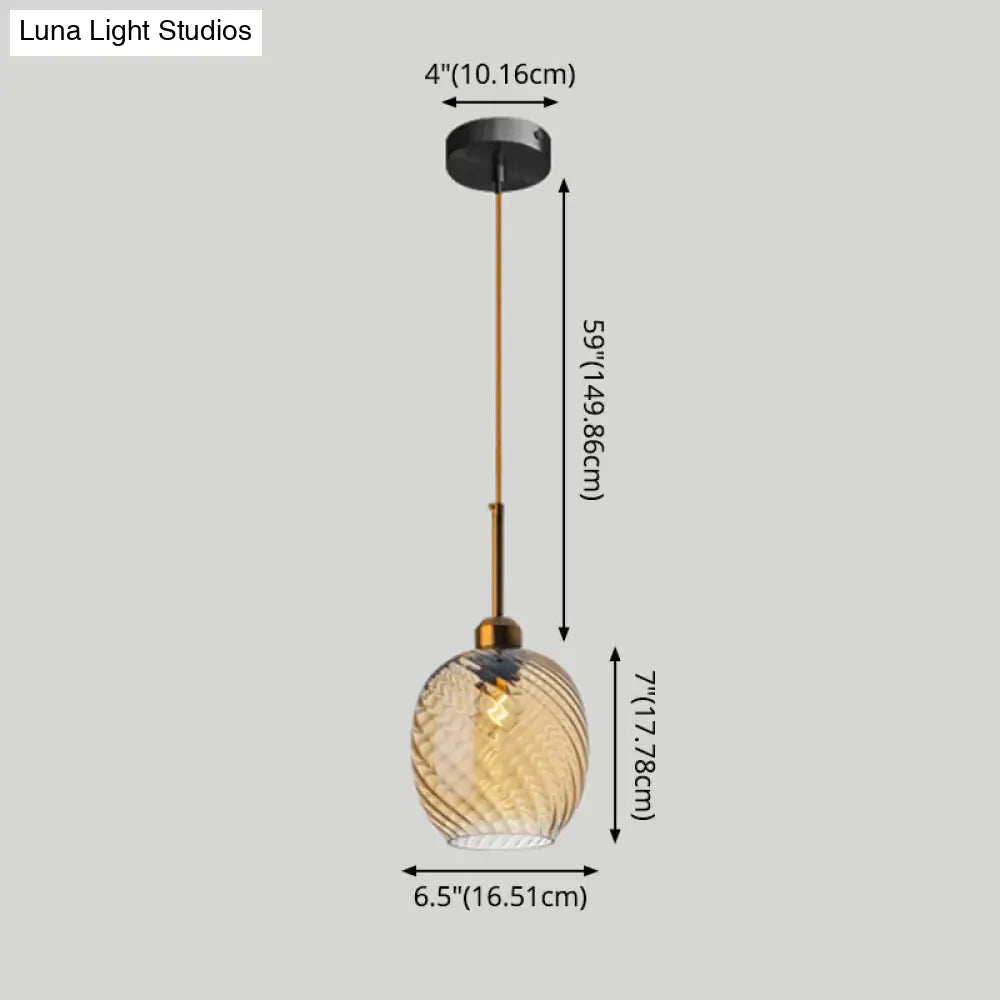 Loft Style Twisted Glass Hanging Lamp: Round Ceiling Light Fixture With 1 Bulb For Dining Room