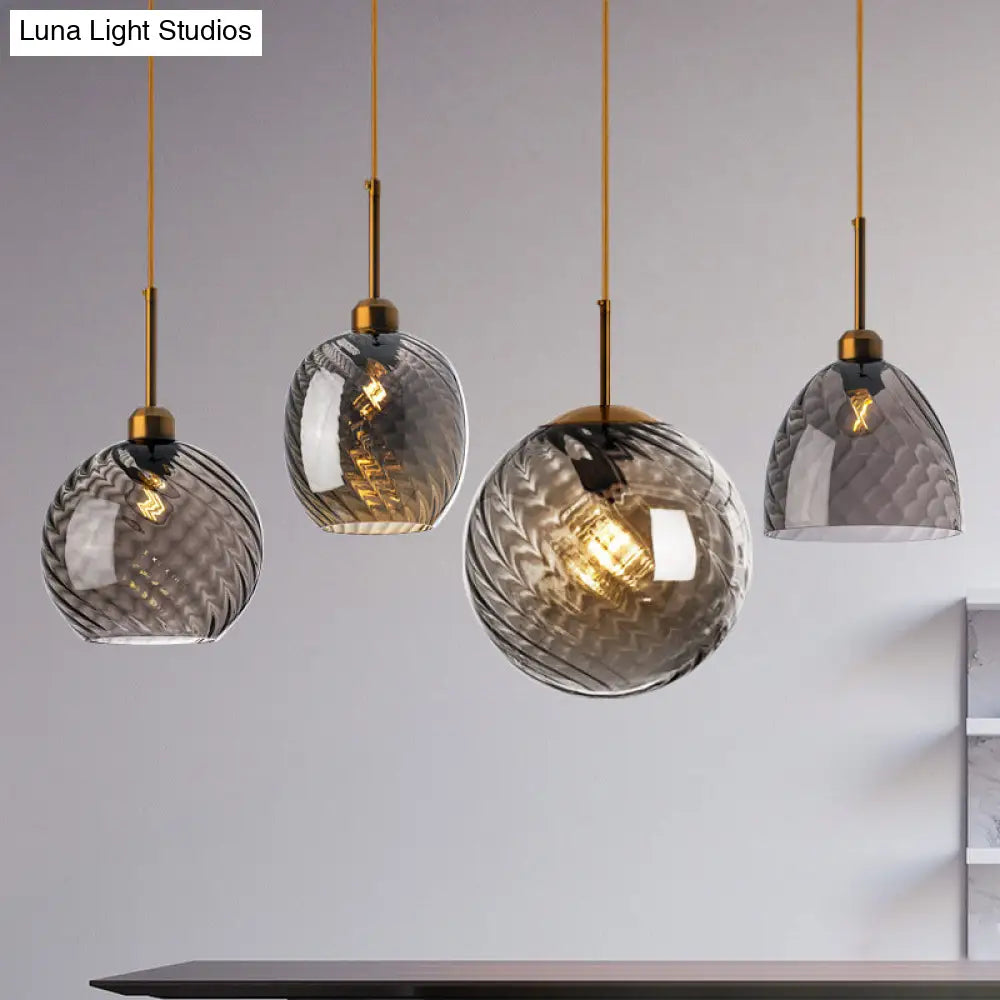 Loft Style Twisted Glass Hanging Lamp: Round Ceiling Light Fixture With 1 Bulb For Dining Room