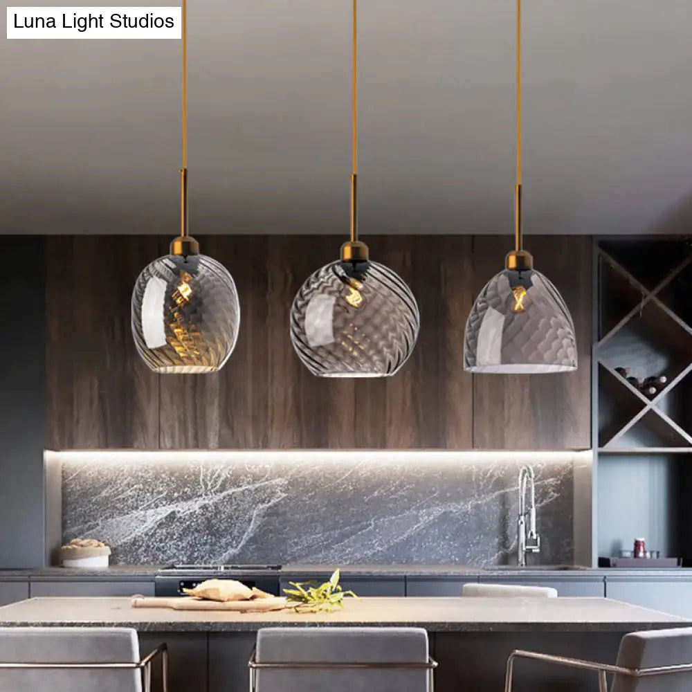 Loft Style Twisted Glass Hanging Lamp - 1 Bulb Dining Room Ceiling Light Fixture