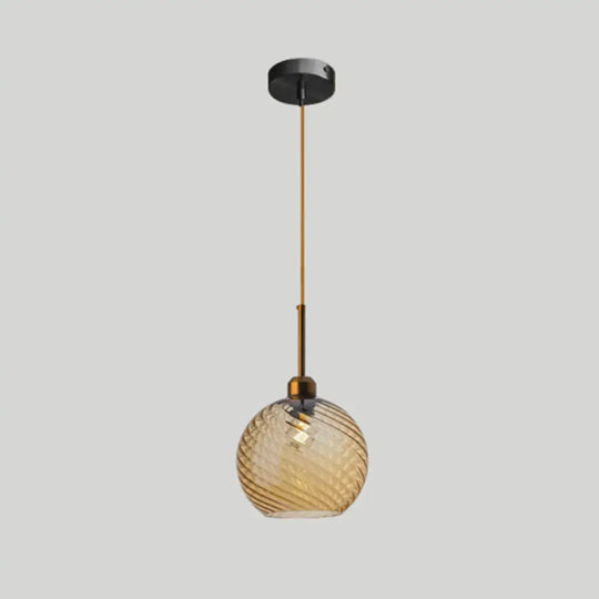 Loft Style Twisted Glass Hanging Lamp: Round Ceiling Light Fixture With 1 Bulb For Dining Room