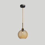 Loft Style Twisted Glass Hanging Lamp: Round Ceiling Light Fixture With 1 Bulb For Dining Room