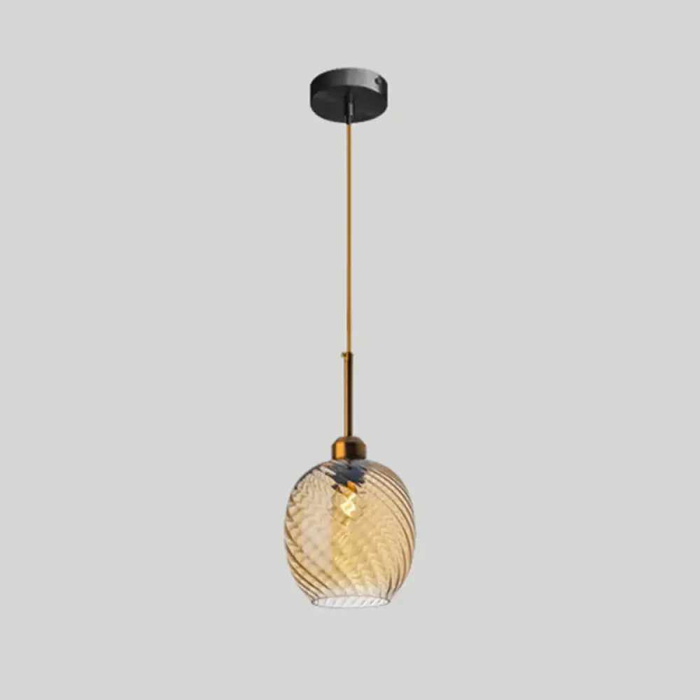 Loft Style Twisted Glass Hanging Lamp: Round Ceiling Light Fixture With 1 Bulb For Dining Room