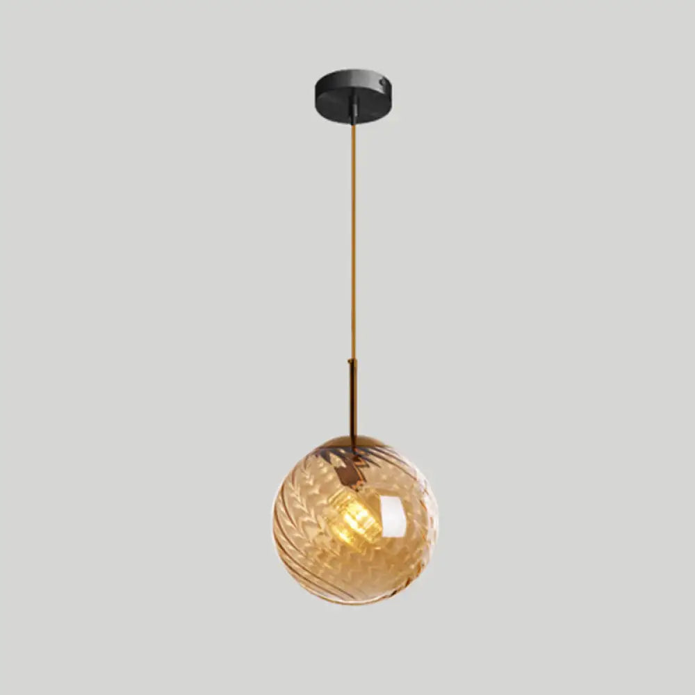 Loft Style Twisted Glass Hanging Lamp: Round Ceiling Light Fixture With 1 Bulb For Dining Room