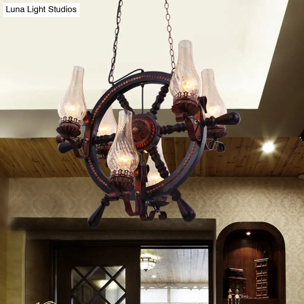 Lola - Clear Water Glass Brown Chandelier Lamp Vase 6 Lights Warehouse Hanging Light Fixture With