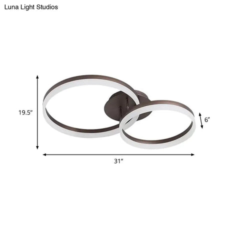 Loop Bedroom Led Flush Ceiling Lamp - Minimalist Brown Semi Mount In Warm/White/Natural Light