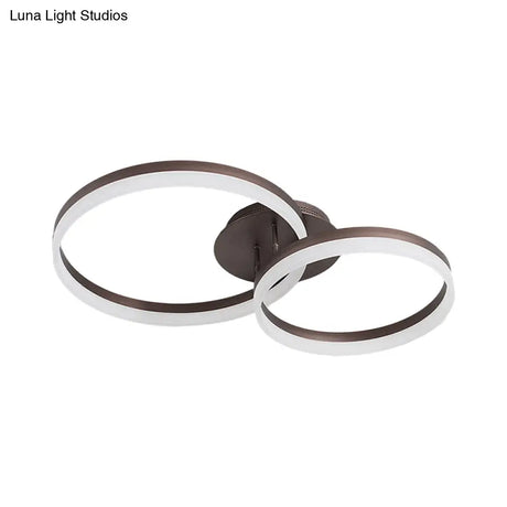 Loop Bedroom Led Flush Ceiling Lamp - Minimalist Brown Semi Mount In Warm/White/Natural Light