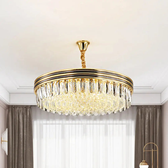 Loop Living Room Ceiling Chandelier: Elegant Crystal Block Design With 14 Bulbs In Gold Finish