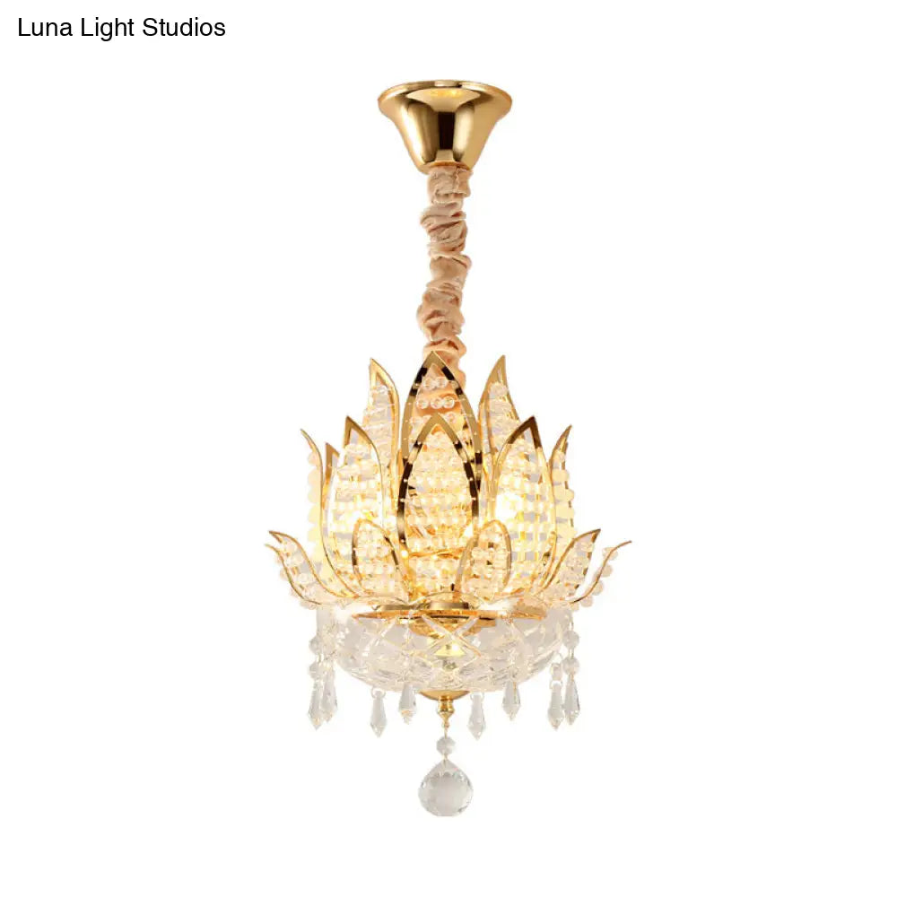 Lotus Corridor Pendant Light: Modern Crystal Ceiling Fixture In Gold