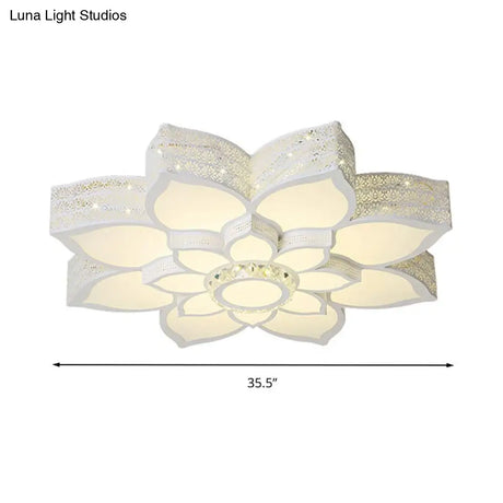 Lotus Crystal Flush Mount Light Fixture - White 23.5’/29.5’/35.5’ W Led Ceiling In Warm/White
