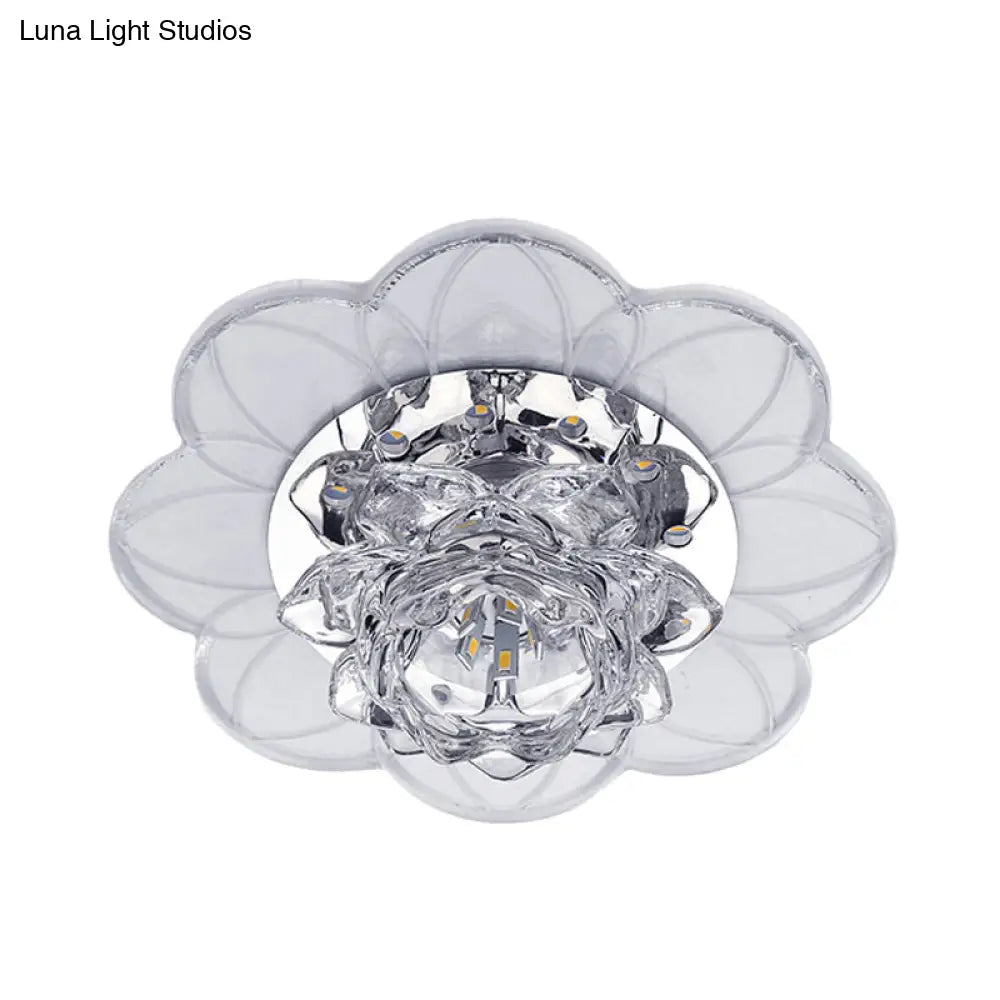 Lotus Crystal Led Ceiling Flush Mount For Hallways With Modern Blooming Design