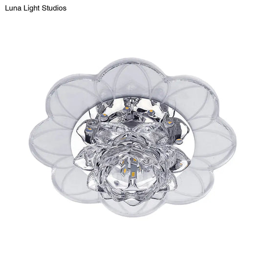 Lotus Crystal Led Ceiling Flush Mount For Hallways With Modern Blooming Design