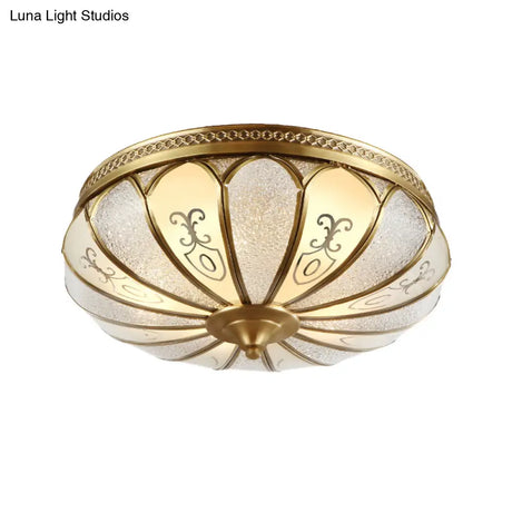 Lotus Frosted Glass Flush Mount Ceiling Light Fixture - Colonial Design Gold Finish 3/4/5 Heads