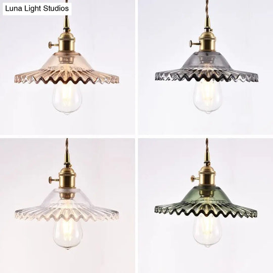 Retro Industrial Style Lotus Glass Scalloped Pendant Lamp - 1-Light Hanging For Restaurants
