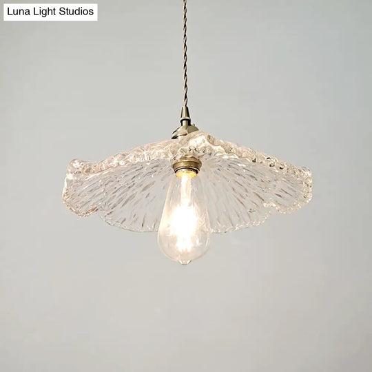Lotus Leaf Pendant Lamp: Farmhouse Brass Clear Carved Glass Hanging Light