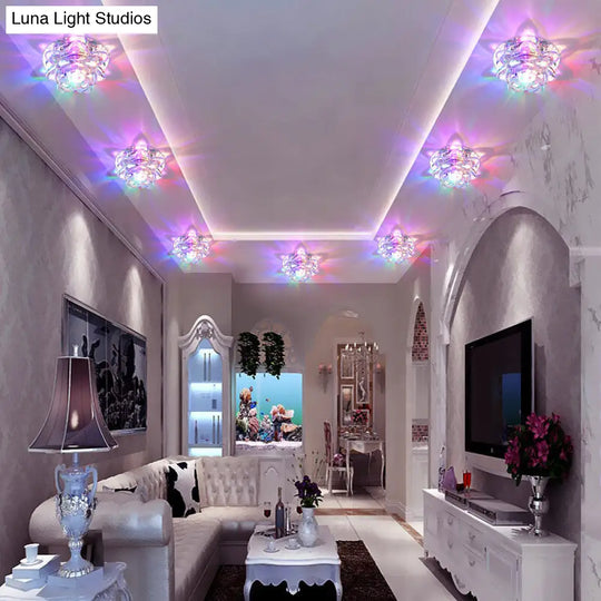 Lotus Led Crystal Spotlight: Modern Ceiling Fixture With Clear Flush Mount Lighting For Living Room