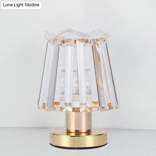 Minimalist Beveled Crystal Prisms Gold Desk Light: Tapered 1-Light Reading Lamp