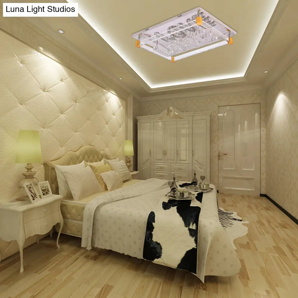 Love Pattern Crystal Rectangle Led Ceiling Mount Light - Contemporary Clear Lamp