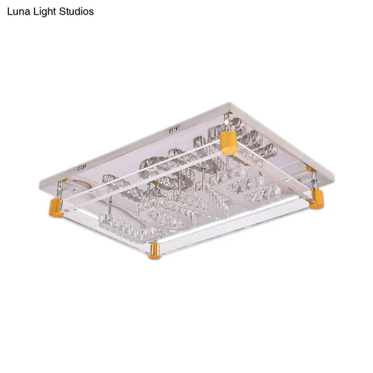Love Pattern Crystal Rectangle Led Ceiling Mount Light - Contemporary Clear Lamp