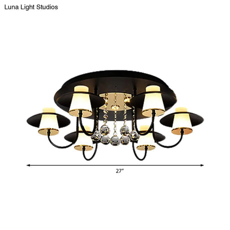 Luxurious Circular Semi Flushmount Ceiling Light With Crystal Ball - 8 Lights Metallic Black/White