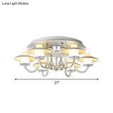 Luxurious Circular Semi Flushmount Ceiling Light With Crystal Ball - 8 Lights Metallic Black/White
