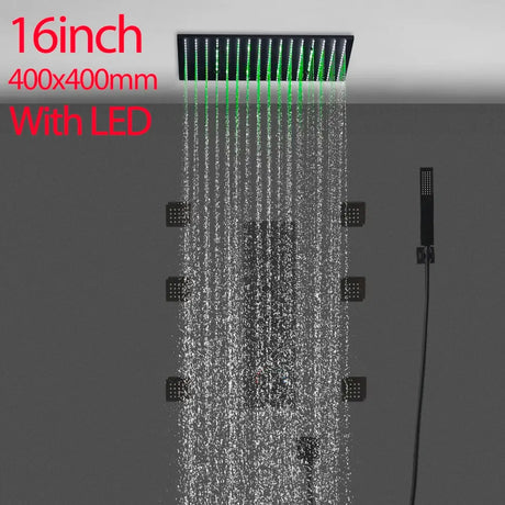 Luxury 16/20 Inch 400/500mm Rainfall Mist Spray LED Shower Head Set Constant Temperature Valve Mixer With Side Massage