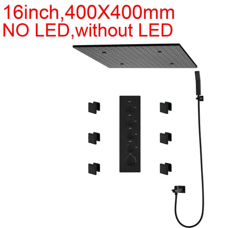 Luxury 16/20 Inch 400/500mm Rainfall Mist Spray LED Shower Head Set Constant Temperature Valve Mixer With Side Massage