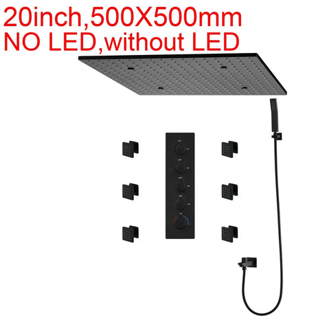 Luxury 16/20 Inch 400/500mm Rainfall Mist Spray LED Shower Head Set Constant Temperature Valve Mixer With Side Massage