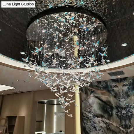 Luxury Crystal Smart LED Chandelier Brushed Steel Finish for Hotels Villas and Highend Establishments chandelier