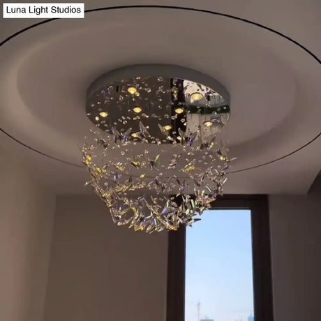 Luxury Crystal Smart LED Chandelier Brushed Steel Finish for Hotels Villas and Highend Establishments chandelier