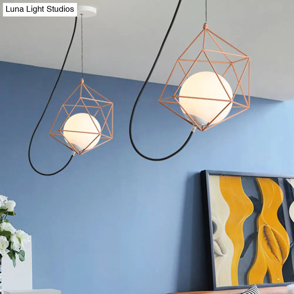 Macaron Style Ceiling Pendant With Wire Cage Design - White/Orange/Green Finish Orange