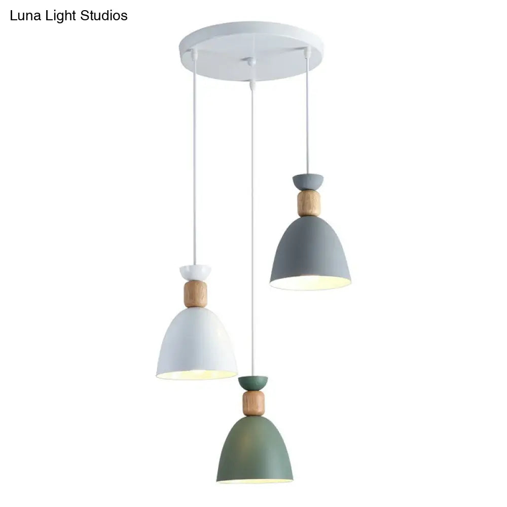 Macaron 3-Head Metallic Multi Ceiling Light: Inverted Cup Design White Suspension Lighting