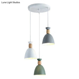 Macaron 3-Head Metallic Multi Ceiling Light: Inverted Cup Design White Suspension Lighting