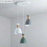 Macaron 3-Head Metallic Multi Ceiling Light: Inverted Cup Design White Suspension Lighting
