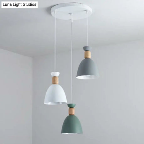 Macaron 3-Head Metallic Multi Ceiling Light: Inverted Cup Design White Suspension Lighting