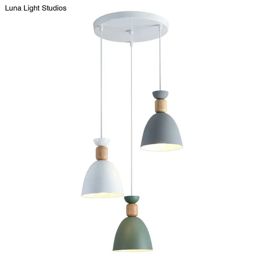 Macaron 3-Head Metallic Multi Ceiling Light: Inverted Cup Design White Suspension Lighting