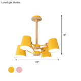 Macaron 4 - Light Semi Flush Ceiling Lamp Pink/Yellow Barrel With Wood Rod