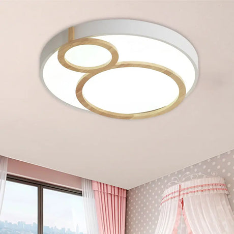Macaron Acrylic Led Flush Mount Light Fixture With Wood Accent - White/Green/Grey White