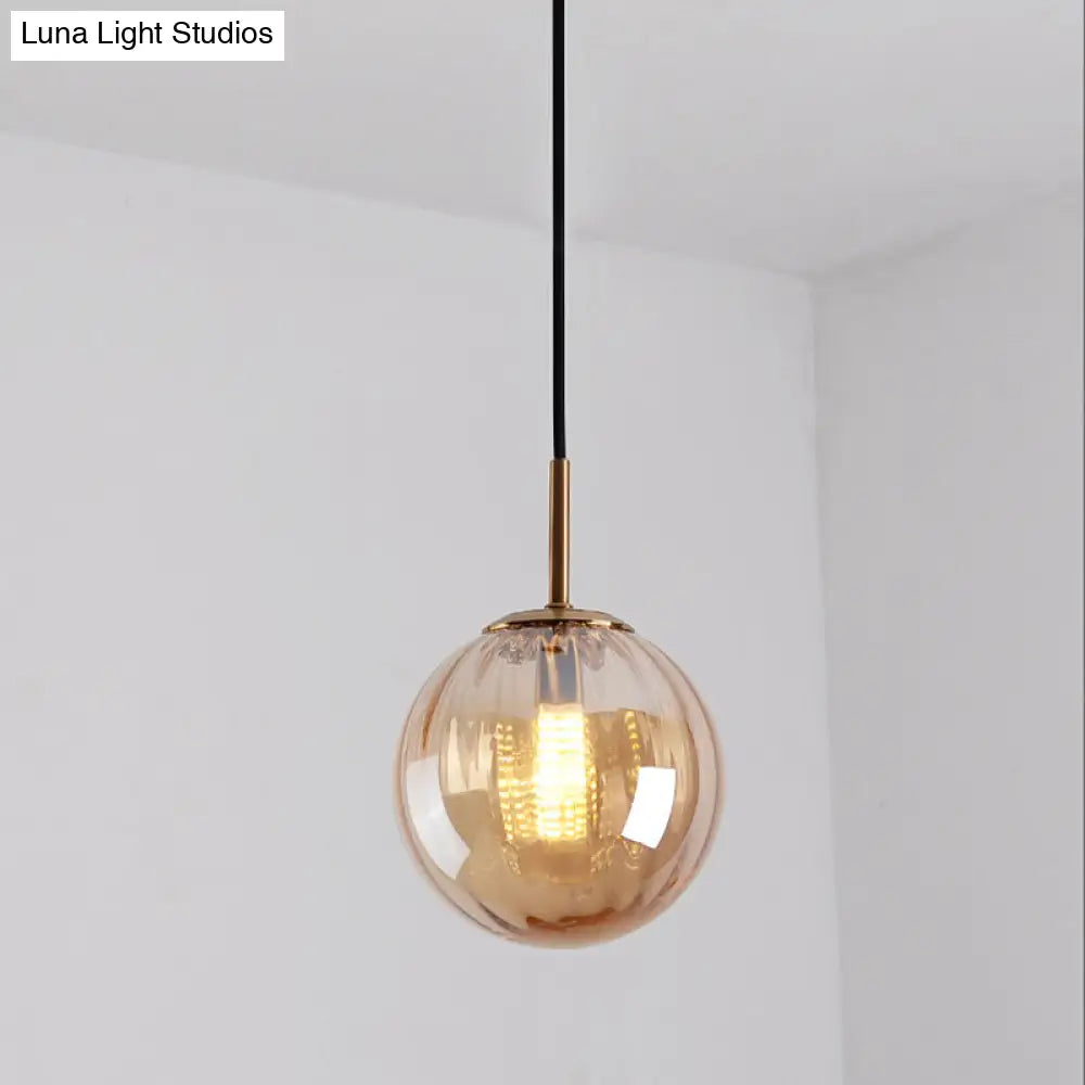 Macaron Amber/Green/Red Glass Bubble Pendant Light For Bedroom | 1-Head Ceiling Hanging Design