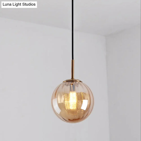 Macaron Amber/Green/Red Glass Bubble Pendant Light For Bedroom | 1-Head Ceiling Hanging Design