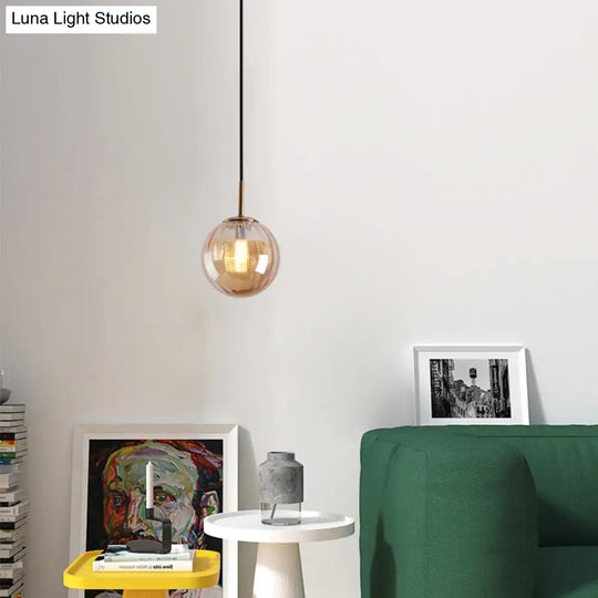 Macaron Amber/Green/Red Glass Bubble Pendant Light - 1 Head Ceiling Lamp For Bedrooms