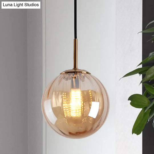 Macaron Amber/Green/Red Glass Bubble Pendant Light For Bedroom | 1-Head Ceiling Hanging Design Amber