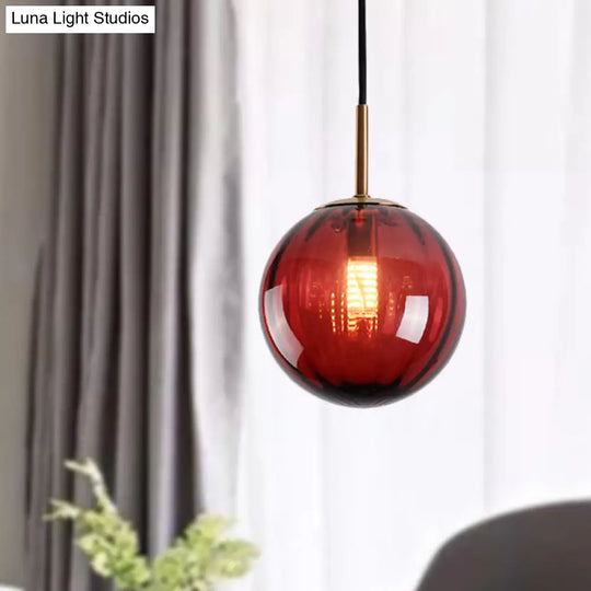Macaron Amber/Green/Red Glass Bubble Pendant Light - 1 Head Ceiling Lamp For Bedrooms