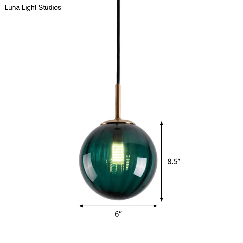 Macaron Amber/Green/Red Glass Bubble Pendant Light For Bedroom | 1-Head Ceiling Hanging Design