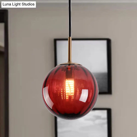 Macaron Amber/Green/Red Glass Bubble Pendant Light For Bedroom | 1-Head Ceiling Hanging Design Red